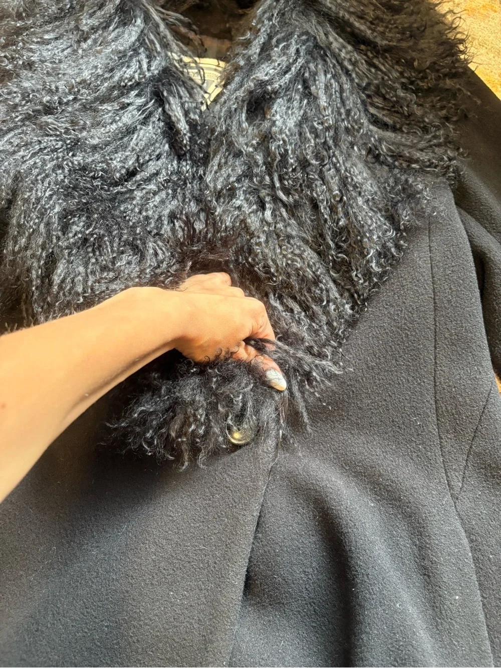 Marvin Richards genuine wool & Mongolian fur trim coat Vintage 10